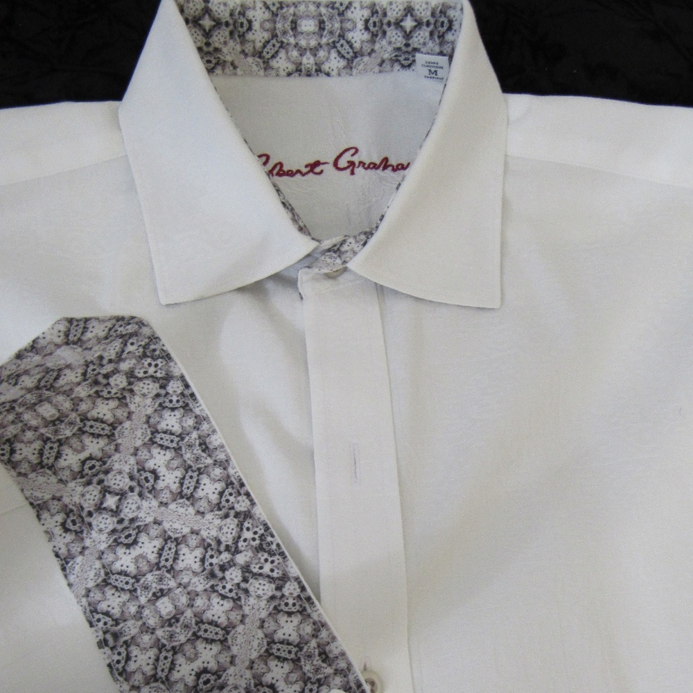 Robert Graham White Solid Paisley Pattern Contrast Collar